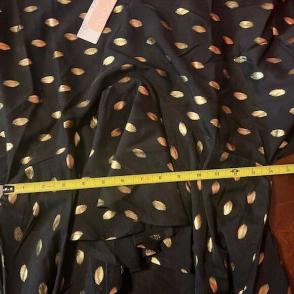 Gold Dot Black Long Sleeve Blouse By C+D+M Collection XL flare sleeve - Picture 13 of 14